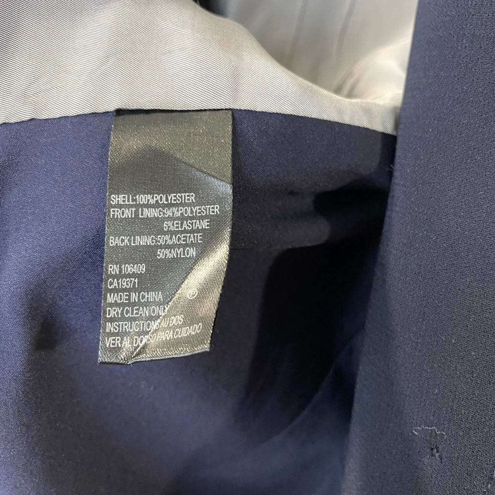 Tahari Arthur S Levine Navy Blazer 4P Petite One Button Silver Zip Career Jacket - Picture 6 of 7